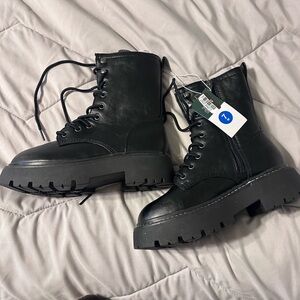 wild fable Black Chunky Platform Lace-Up Combat Boots with Side Zipper